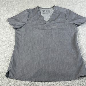 Figs Catarina Scrub Top Women S Gray One Pocket  V-Neck FW1000 Message Hospital
